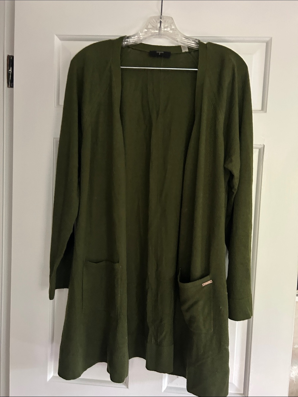 Tahari Olive Open-Front Long Cardigan